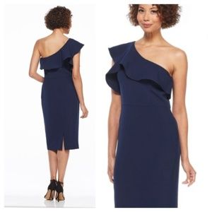 Maggy London One Shoulder Navy Dress Size 8 NWT